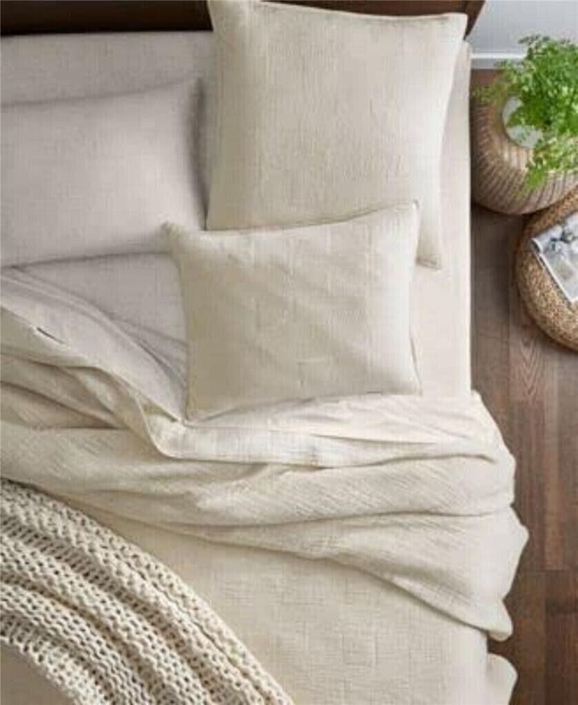 Oake 100% Cotton Super Soft Contrast Stitch Coverlet Queen, Ivory  MSRP $200